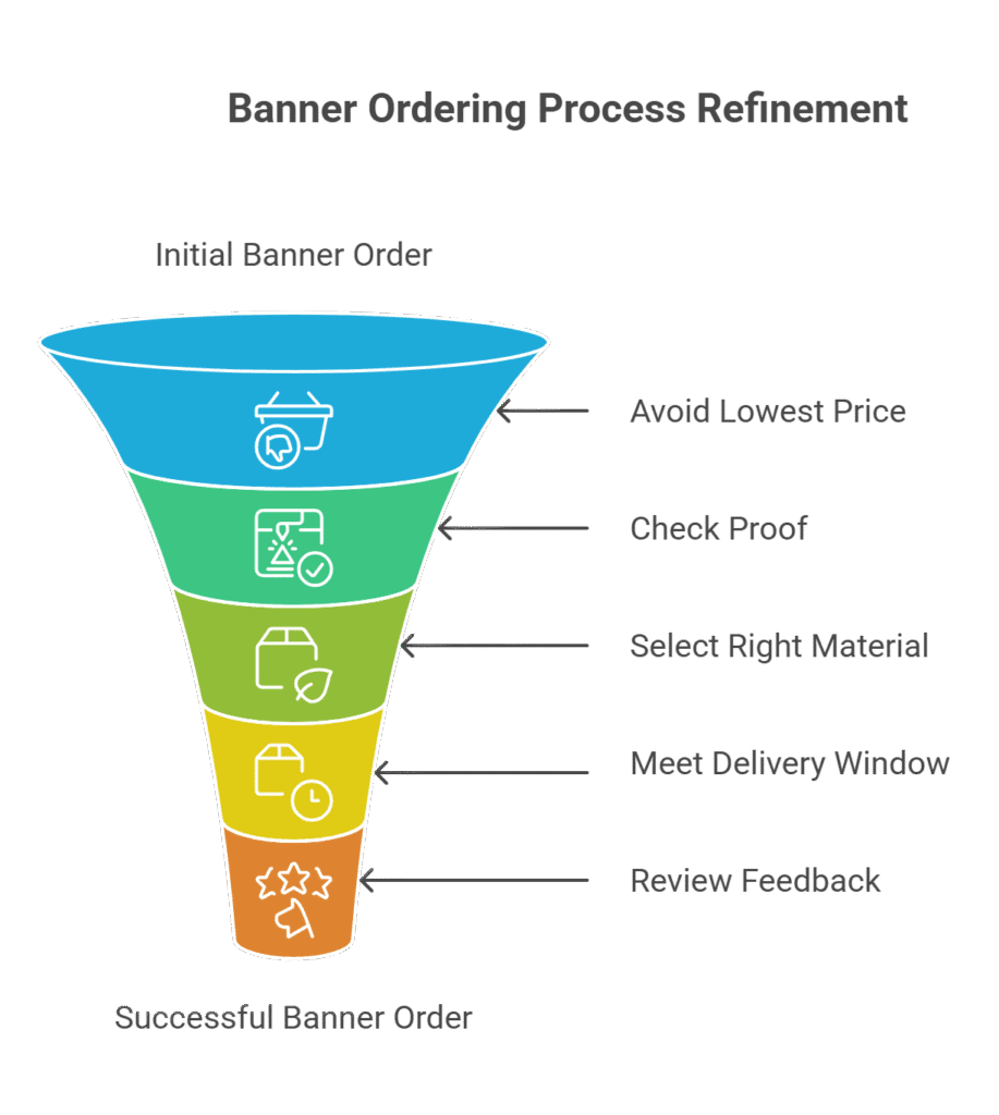 a funnel process guide for customer how to do order for banner printing service UK provider