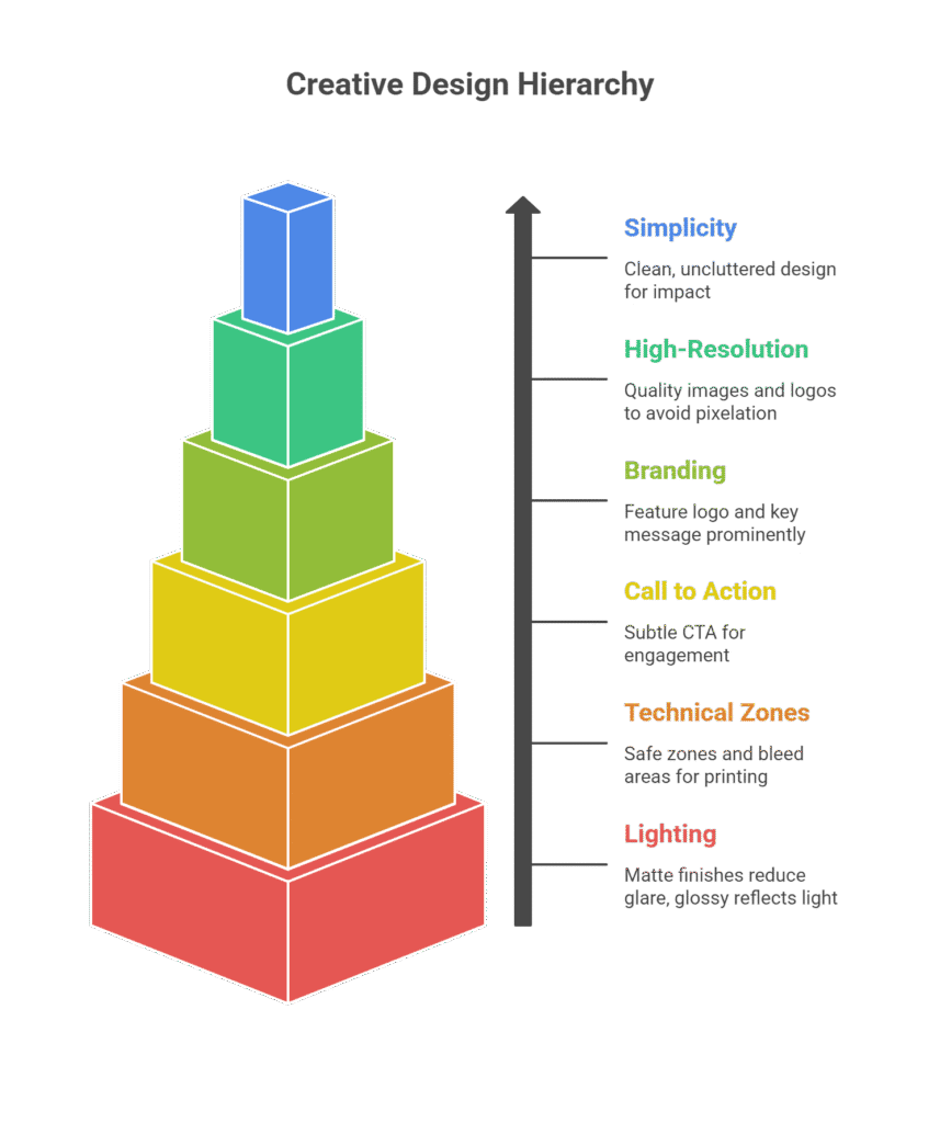 infographic showing materials and sizing options for backdrop banners UK