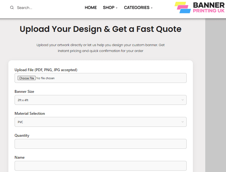 screenshot to guide How to Upload Artwork for custom banner printing UK Business