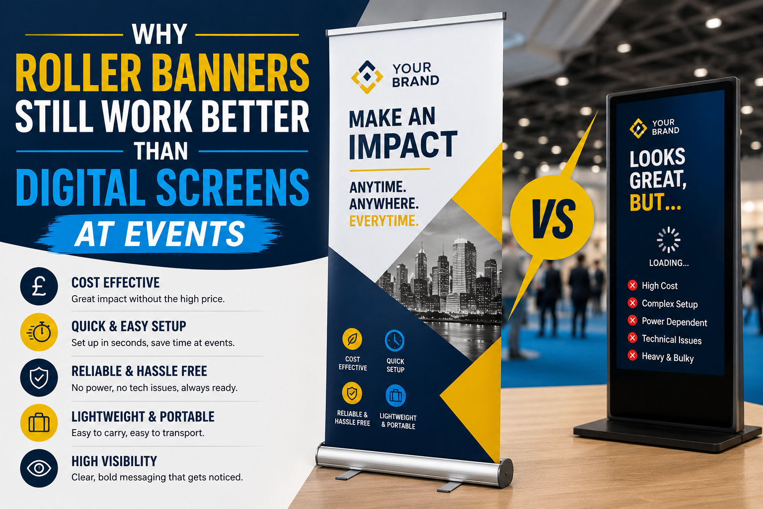 Why Roller Banners Still Work Better Than Digital Screens at Events
